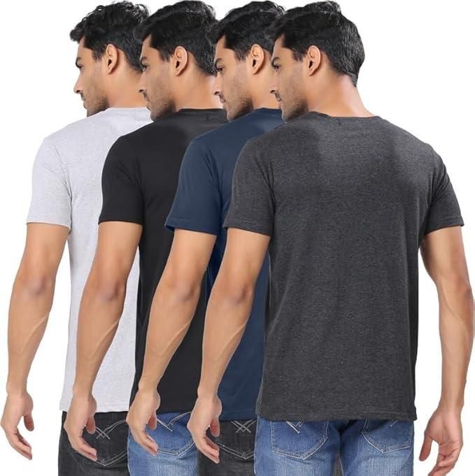 Men's Polycotton Solid Round Neck T-shirts (Pack of 4) az0b1i-jk