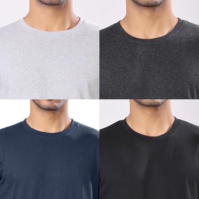 Men's Polycotton Solid Round Neck T-shirts (Pack of 4) az0b1i-jk
