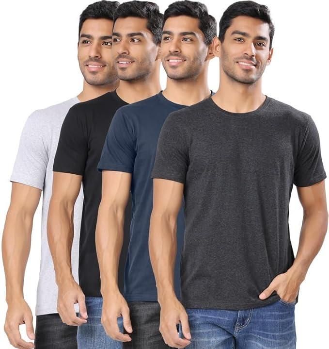 Men's Polycotton Solid Round Neck T-shirts (Pack of 4) az0b1i-jk