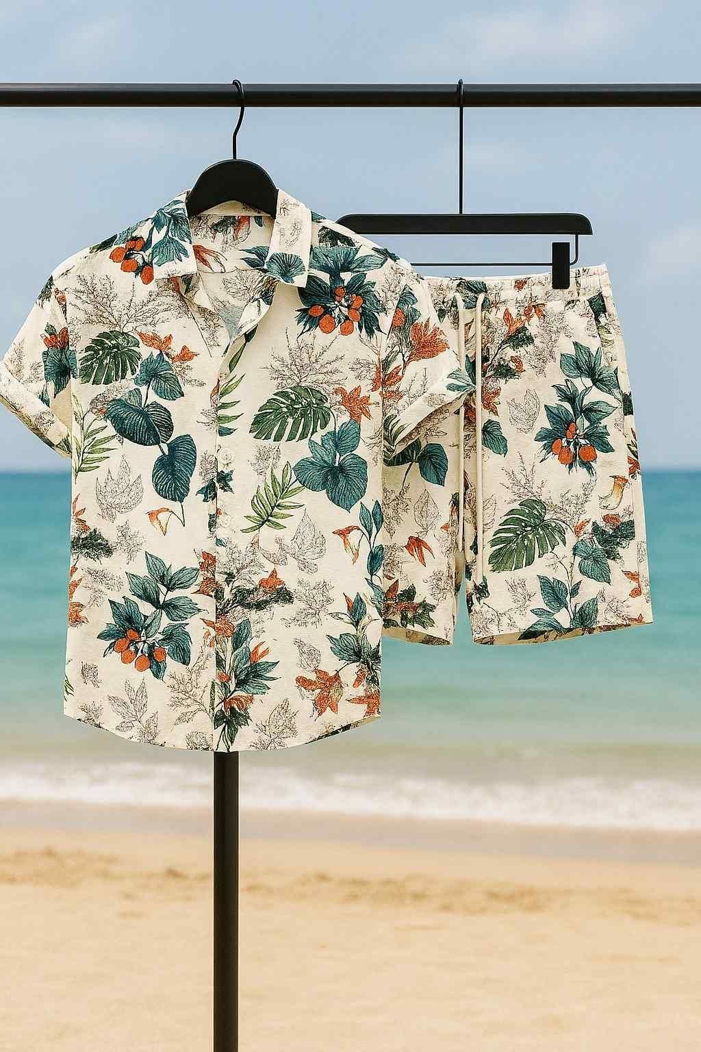 Casual Vacation-Style Printed Short & Shirt Co-ord Set For Men�(2pcs Set) az0b1i-jk