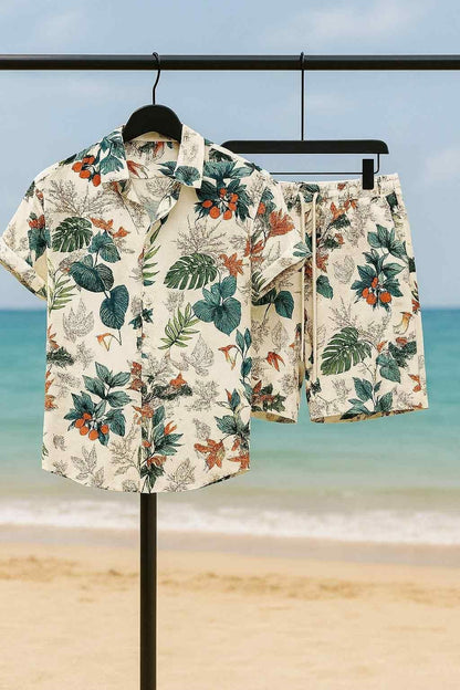 Casual Vacation-Style Printed Short & Shirt Co-ord Set For Men�(2pcs Set) az0b1i-jk